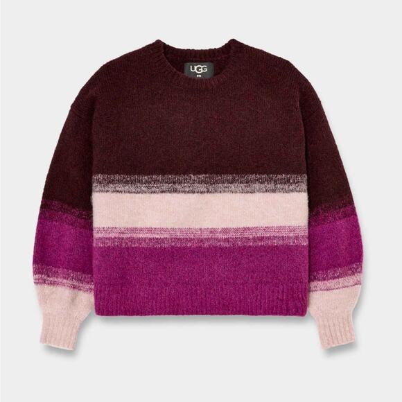 Ugg striped Sweater, crewneck, Alessa purple colorblock stripes Med - Picture 1 of 6